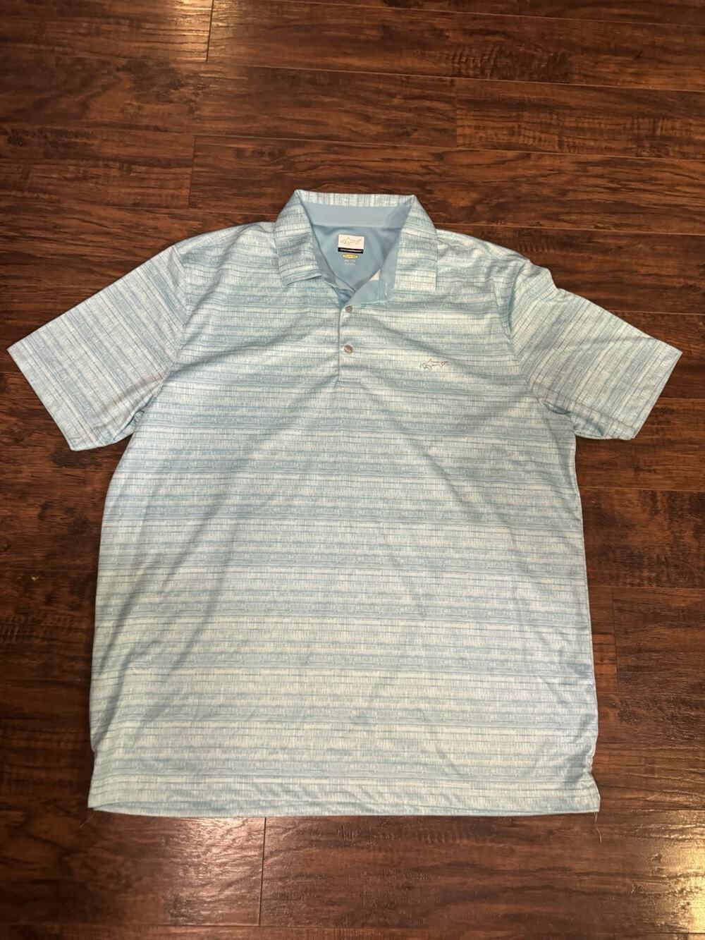 Greg Norman Golf Polo Shirt Light Blue Mens Striped Sz: XXL